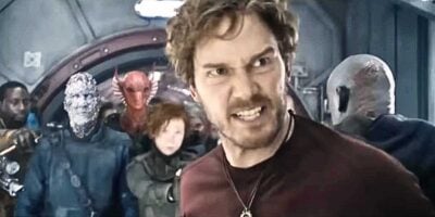 Star-Lord (Chris Pratt) with the Ravagers in the background