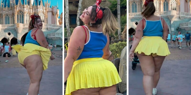 A woman who wore a Snow White Disney Bound outfit to Disney World with a short skort that caused controversy.