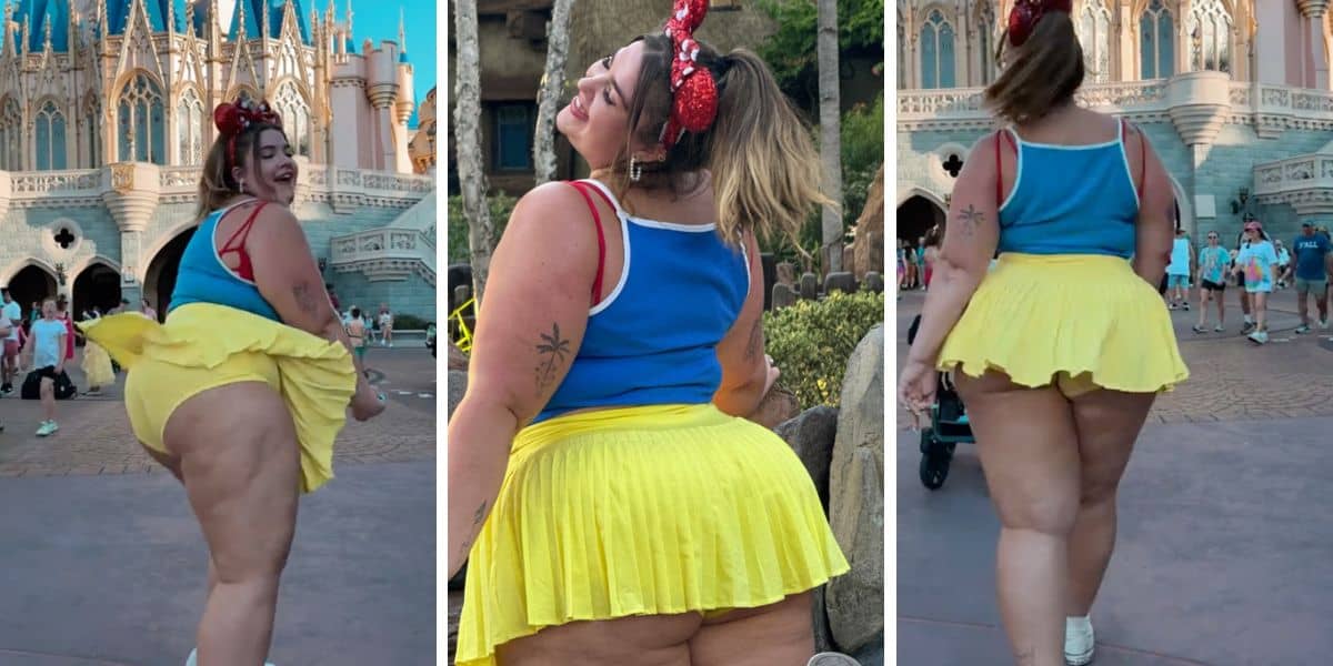 A woman who wore a Snow White Disney Bound outfit to Disney World with a short skort that caused controversy.