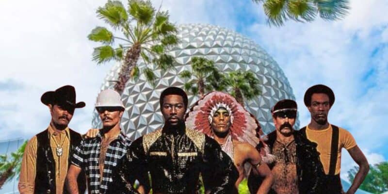 The Village People superimposed against EPCOT at Disney World.