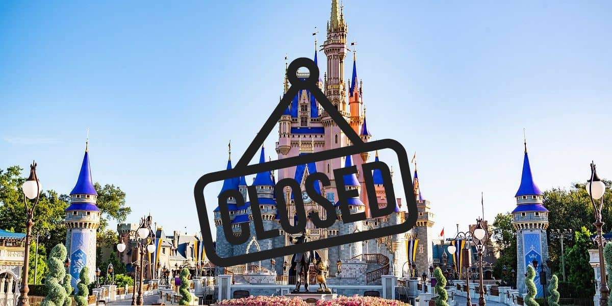 Cinderella Castle at Disney World's Magic Kingdom with "Closed" in front