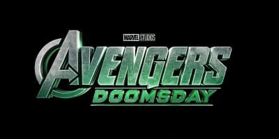 The image shows the official logo for the movie "Avengers: Doomsday" from Marvel Studios