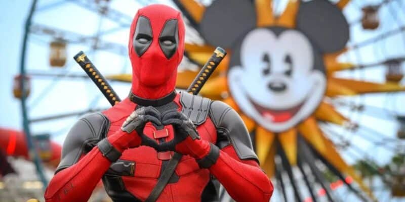 Deadpool with the Pixar Pal-A-Round in the background at Disney California Adventure with