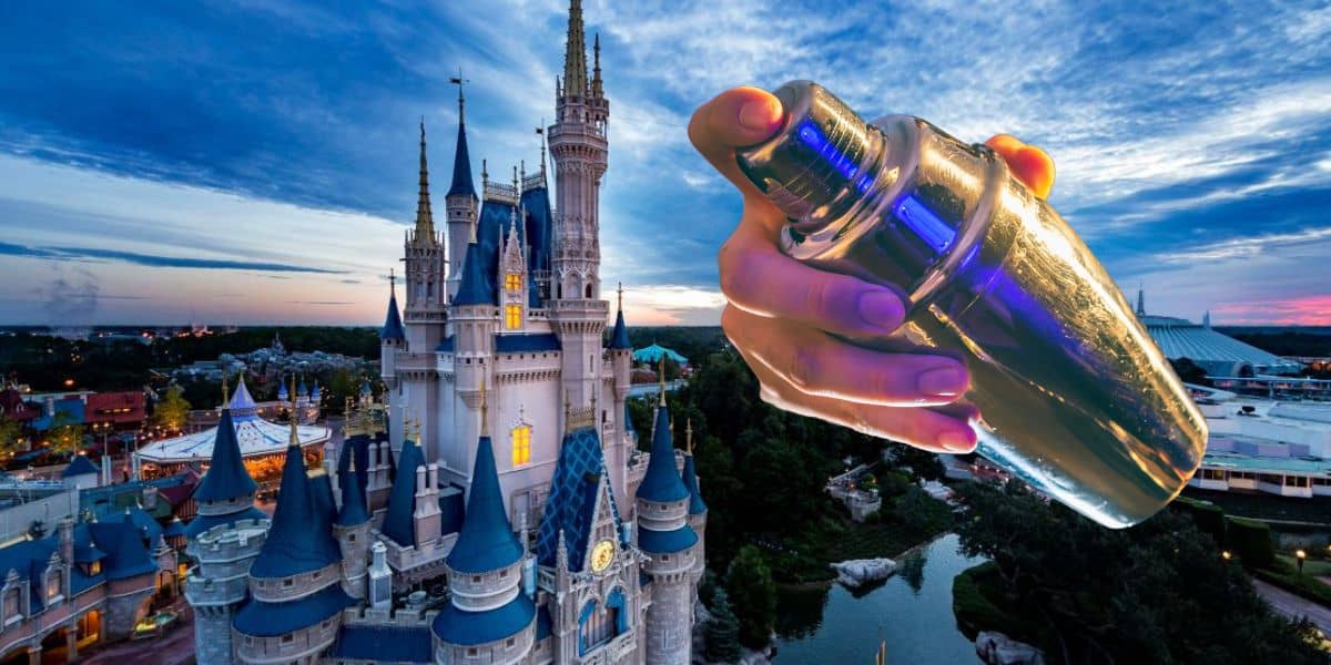 Disney World castle with superimposed cocktail shaker.