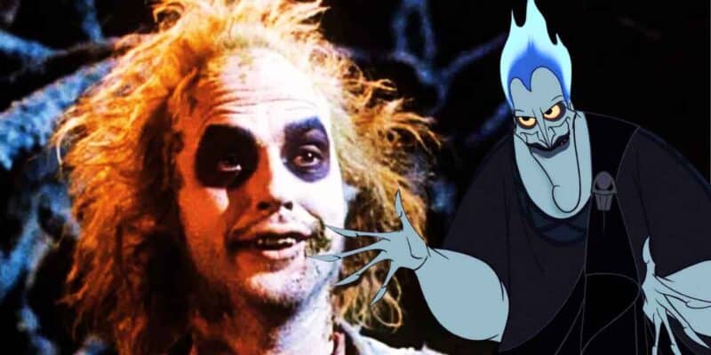 Michael Keaton as Beetlejuice (L) and animated Hades (R)