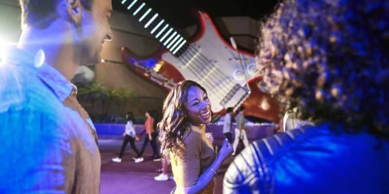 Guests outside of Rock 'n' Roller Coaster Starring Aerosmith during After Hours