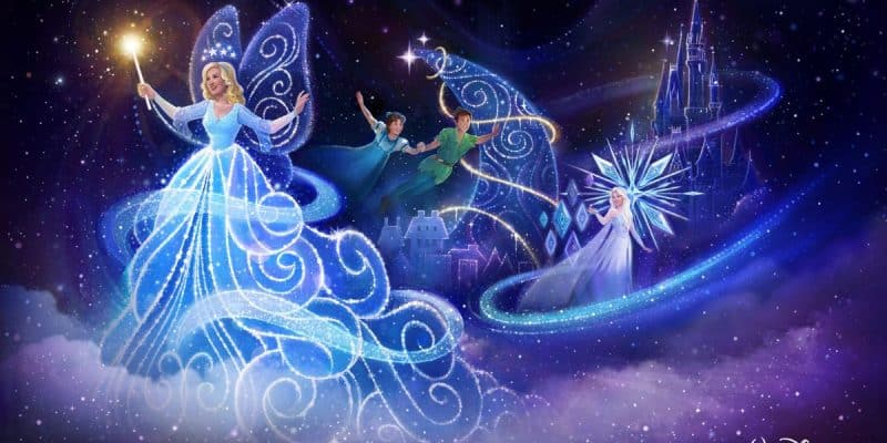 The Disney Starlight parade led by the Blue Fairy in concept art from Walt Disney World Resort.