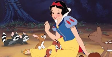 Snow White sat on the floor with woodland animals