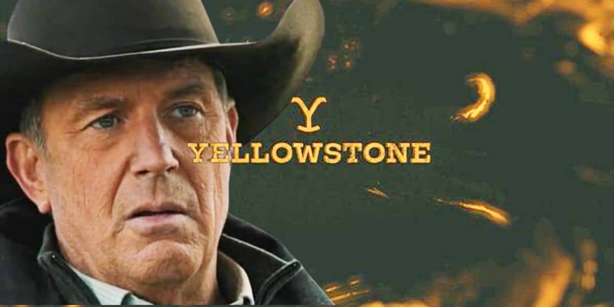 Kevin Costner as John Dutton, wearing a cowboy hat as always; the 'Yellowstone' logo is superimposed over him.