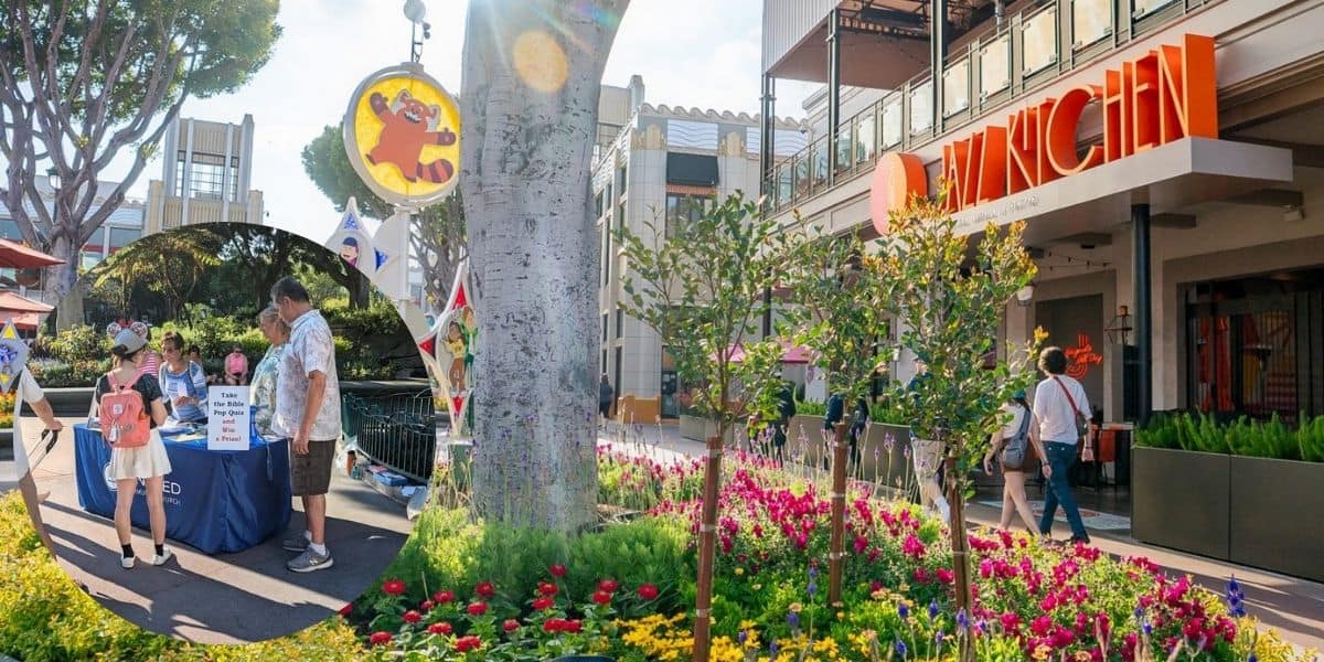 Downtown Disney District in Disneyland Resort with insert of Religious Booth set up