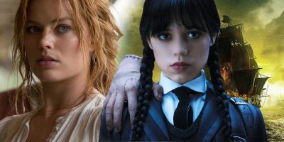 A split image featuring a woman with wavy, light-colored hair wearing a white top on the left, and a young girl with dark hair in braids, wearing a black outfit and a white collared shirt, with a mysterious hand on her shoulder, in front of a dark, eerie background on the right.