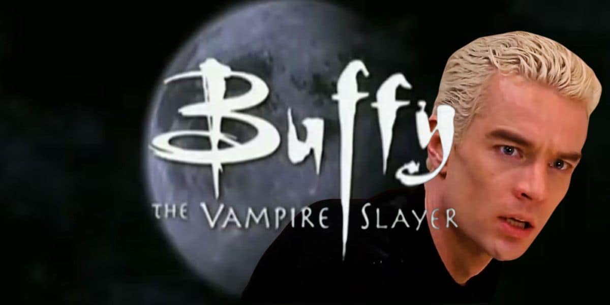The Buffy the Vampire Slayer logo card with Spike (James Marsters) looking concerned.