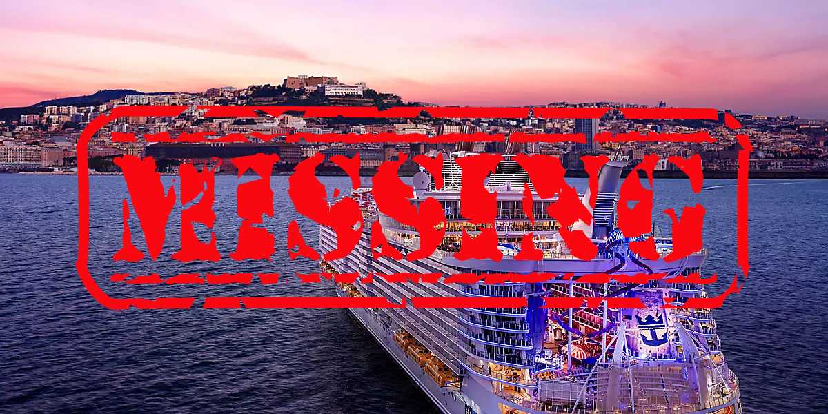 Royal Caribbean cruise with "Missing" written over the top