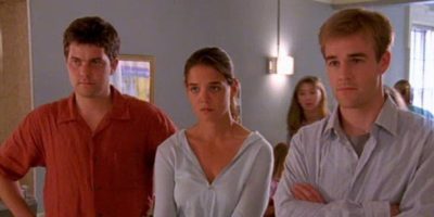 Joshua Jackson as Pacey, Katie Holmes as Joey, and James Van Der Beek as Dawson in Dawson's Creek