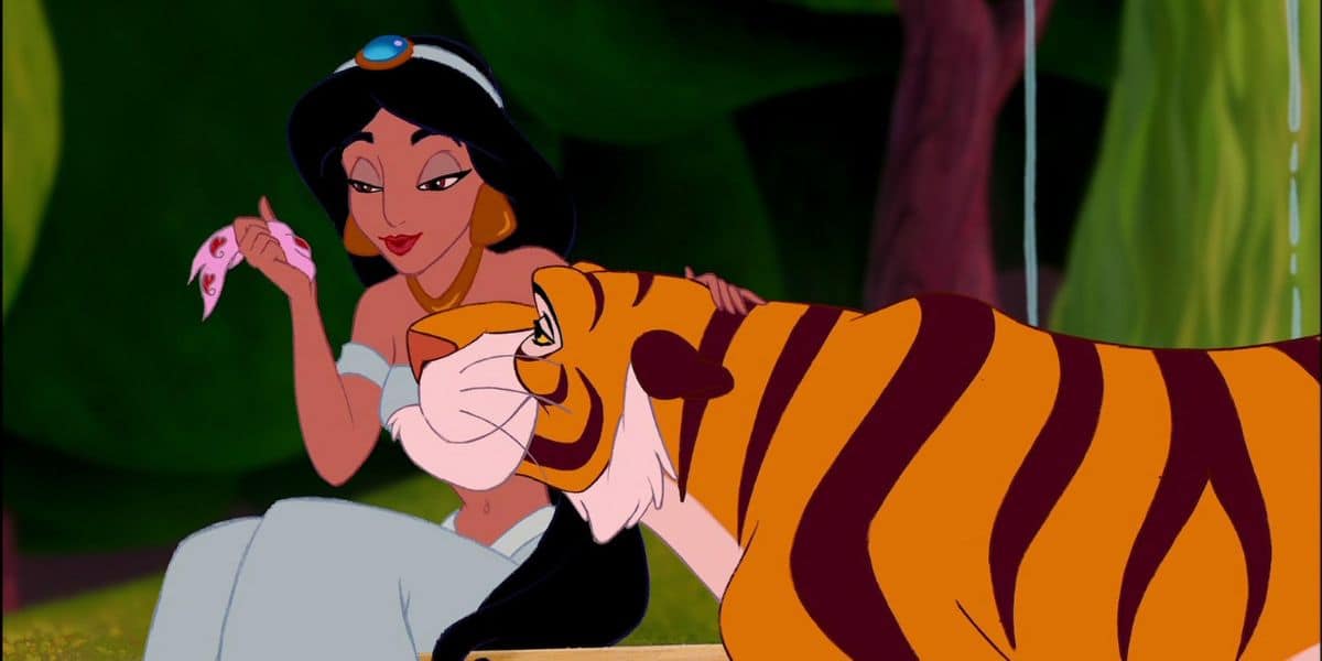 Princess Jasmine and her tiger Rajah in Disney's Aladdin 1992