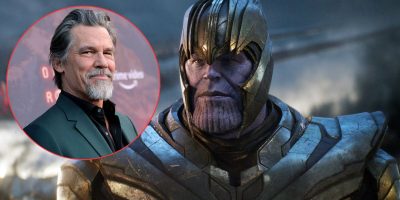 A man in a suit is shown in a circle inset on the left, with a background of a sci-fi character in armor from a movie scene on the right. The character has purple skin and a determined expression.