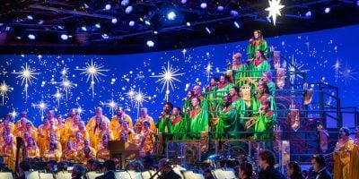 The stage and performers for the Candlelight Processional at Disney World