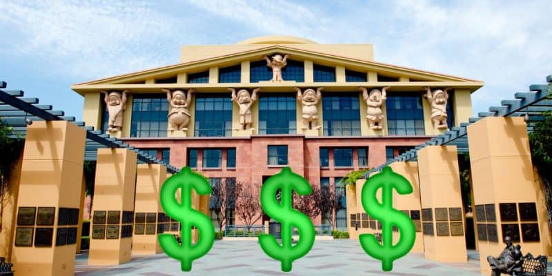 The Walt Disney Company building with dollar signs