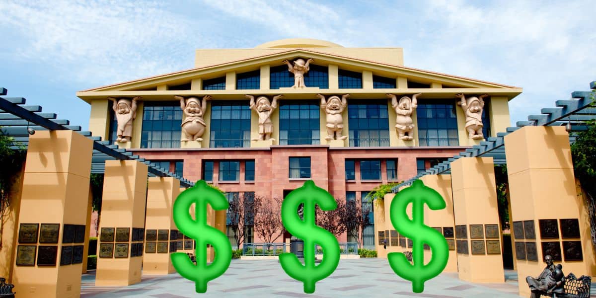 The Walt Disney Company building with dollar signs