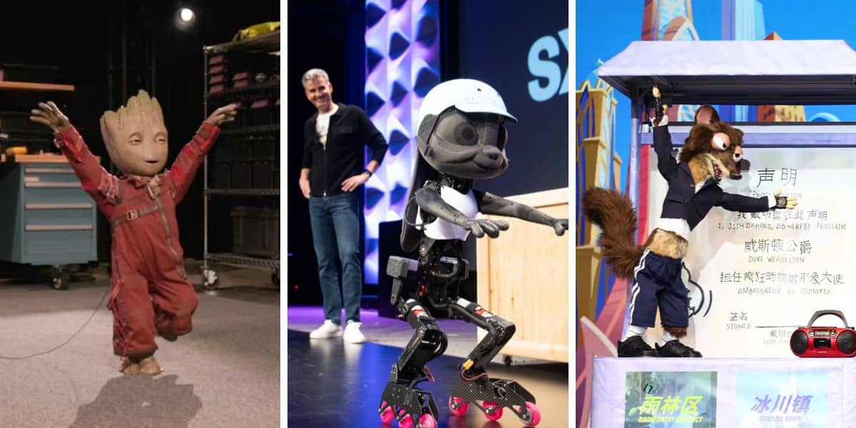 Groot animatronic, skating Judy Hopps, Duke Weaselton animatronic