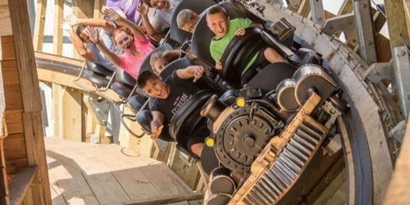 A group of people enjoying the Switchback roller coaster at ZDT's Amusement Park.