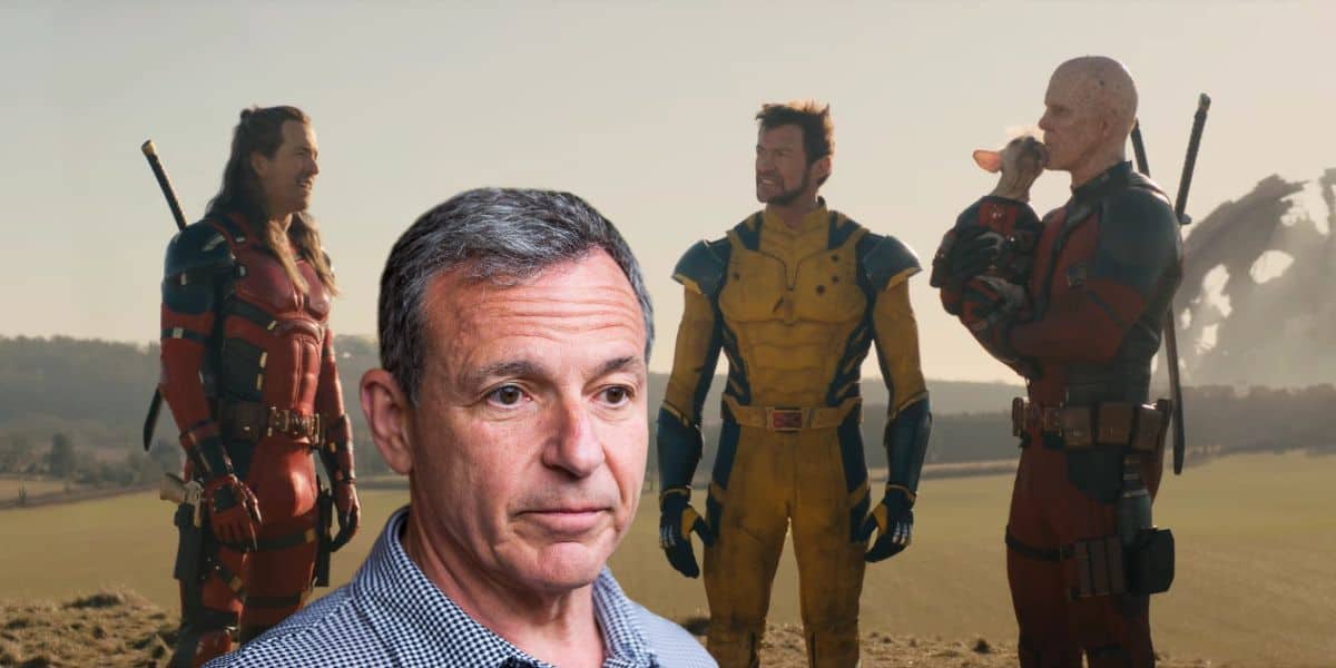 Bob Iger in front of Deadpool, Wolverine, and Nicepool