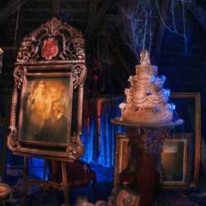 The attic scene in the Haunted Mansion with the Bride Constance Hatchaway
