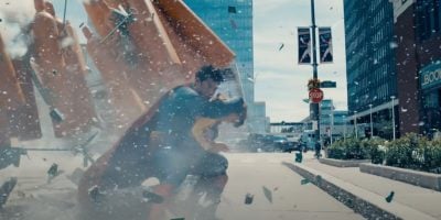 Superman (David Corenswet) saving a girl in the trailer for James Gunn's 'Superman'