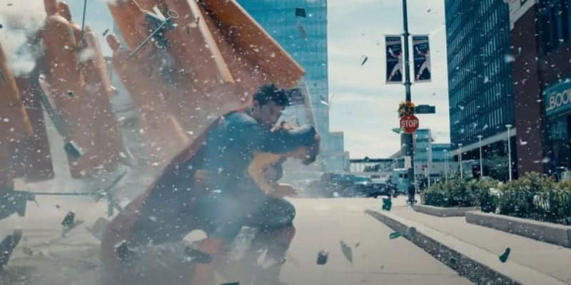 Superman (David Corenswet) saving a girl in the trailer for James Gunn's 'Superman'