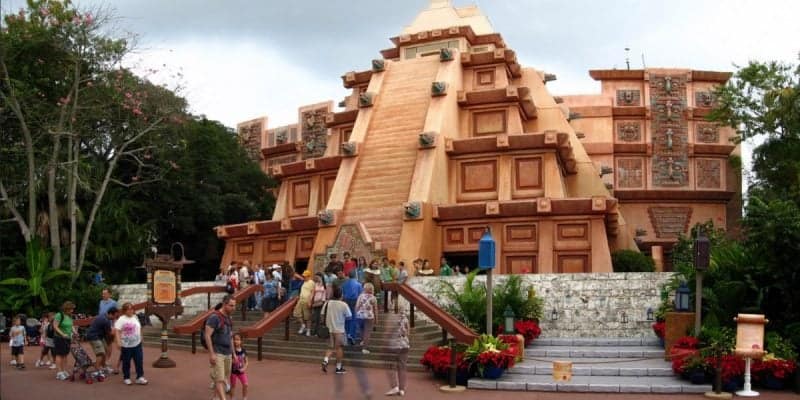 People entering the Mexico World Showcase Pavilion pyramid at EPCOT