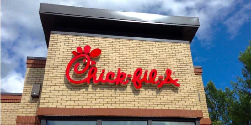 An exterior view of a Chick-fil-A restaurant