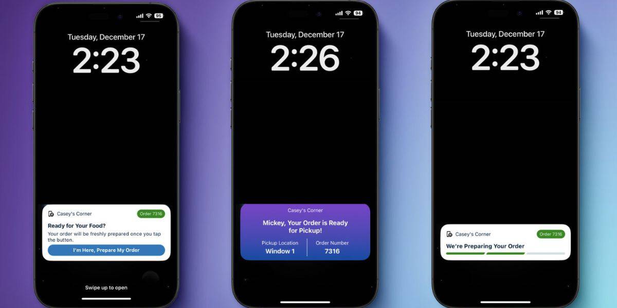 Three smartphones display live Mobile Order tracking on the My Disney Experience app and Disneyland Resort app.
