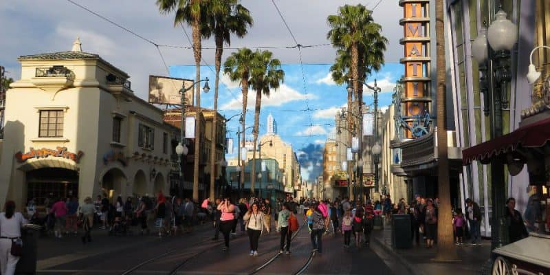 A bustling crowd of guests in Hollywood Land at Disney California Adventure Park