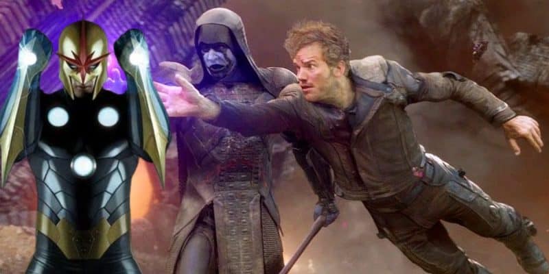 Nova in a scene from 'Guardians of the Galaxy' featuring Star-Lord and Ronan
