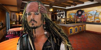 Jack Sparrow in front of Tortuga Tavern