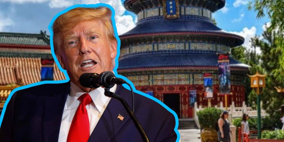 Donald Trump edited in front of the China Pavilion in EPCOT at Walt Disney World Resort.