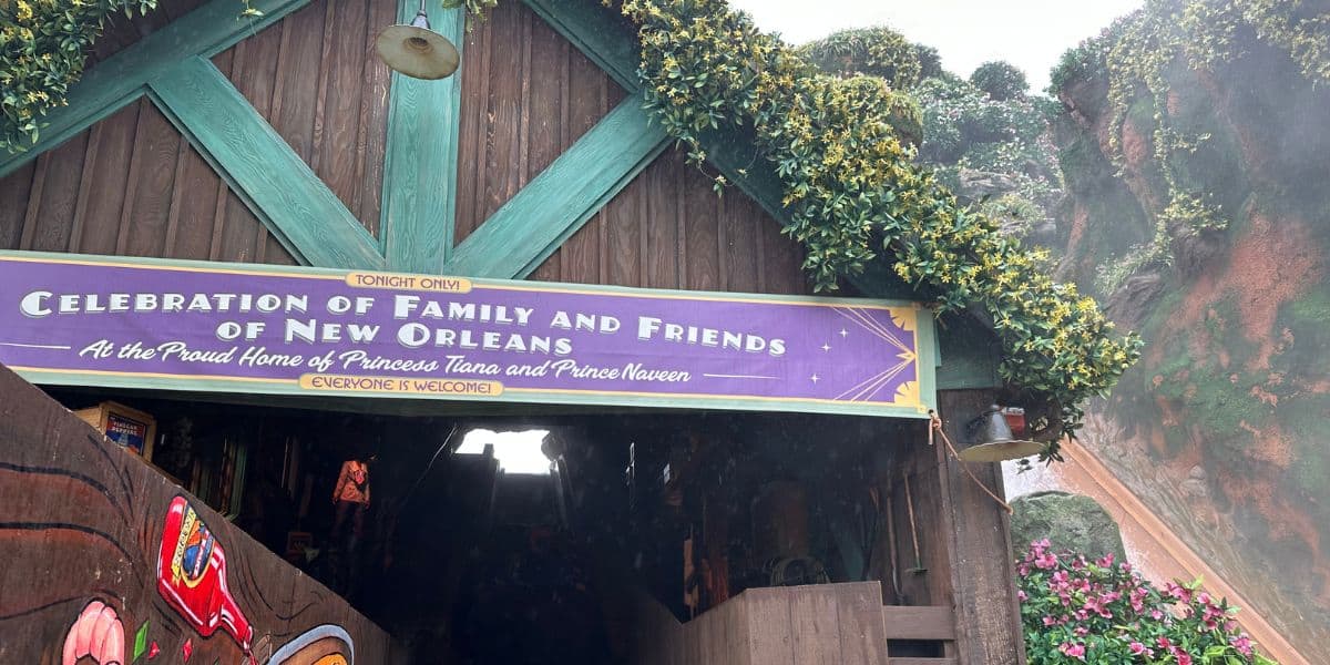 The entrance to the shed on Tiana's Bayou Adventure. 