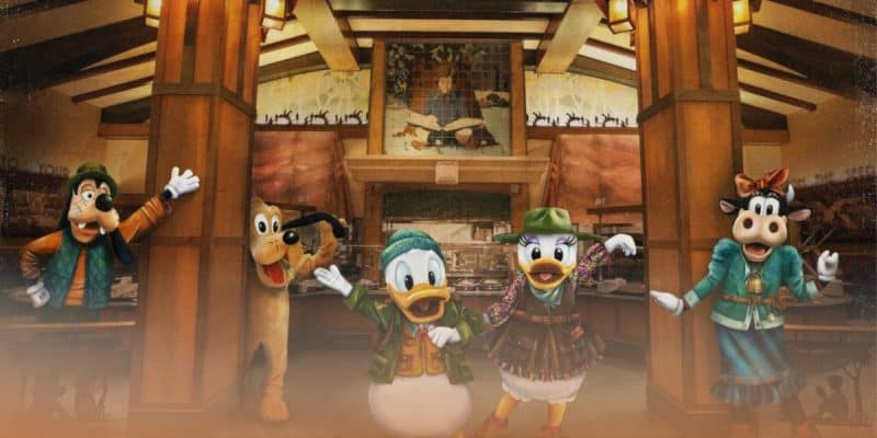 Donald Duck, Daisy Duck, Goofy, Pluto, and Clarabelle at Donald's Tales of Adventure at Storytellers Cafe Disneyland