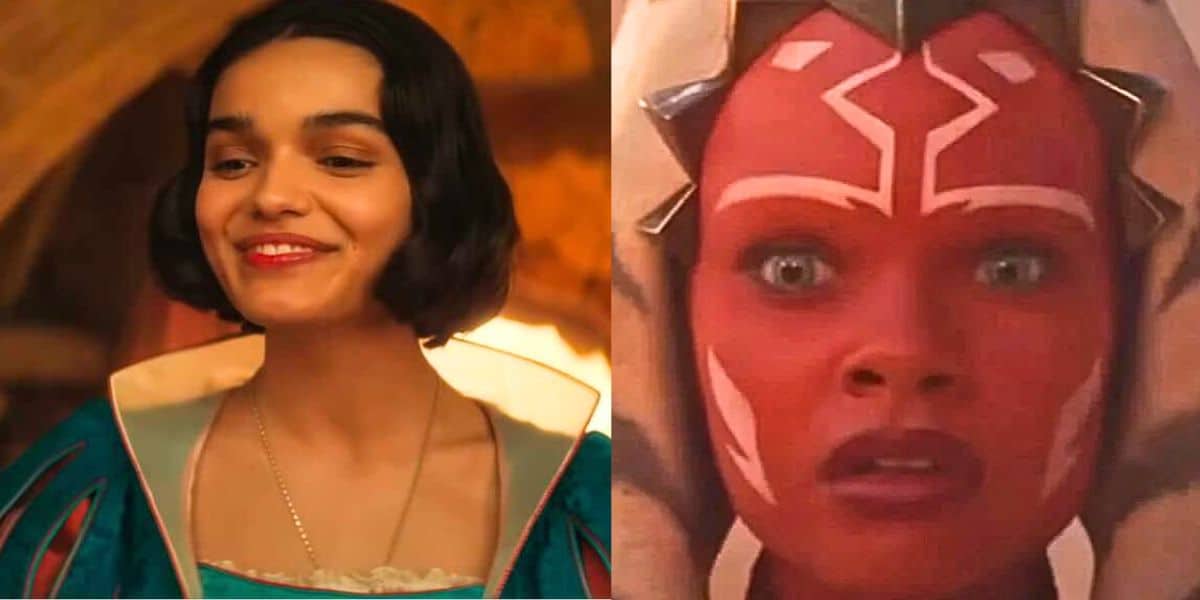 L: Rachel Zegler as Snow White R: Ariana Greenblatt as Ahsoka Tano