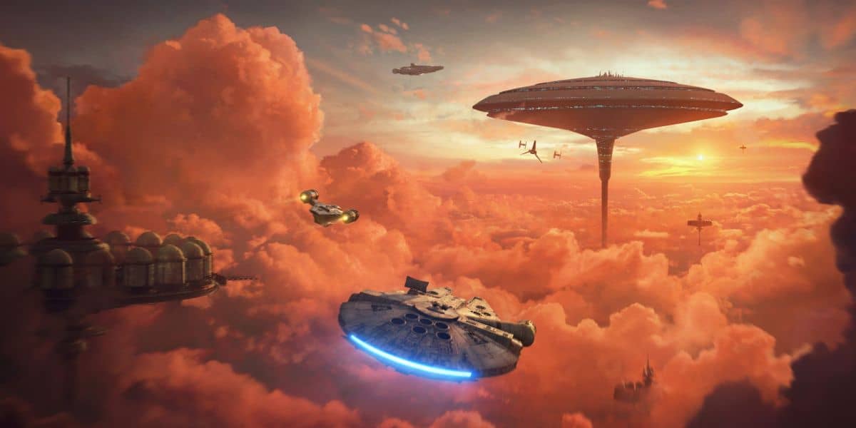 Concept art for Millennium Falcon: Smuggler's Run featuring Cloud City