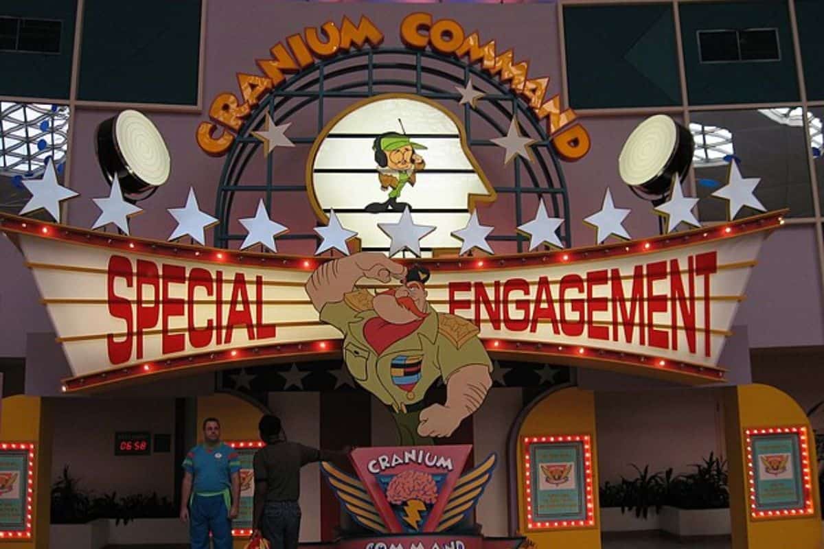 A colorful entrance to "Cranium Command" showcases a cartoon soldier and a sign reading "Special Engagement." 