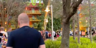 Crowds waiting for the Walt Disney World Skyliner at Disney's Pop Century Resort.