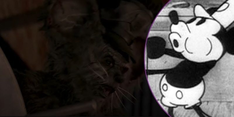 Left: Steamboat Willie reimagined in 'Screamboat Willie.' Right: The original Steamboat Willie.
