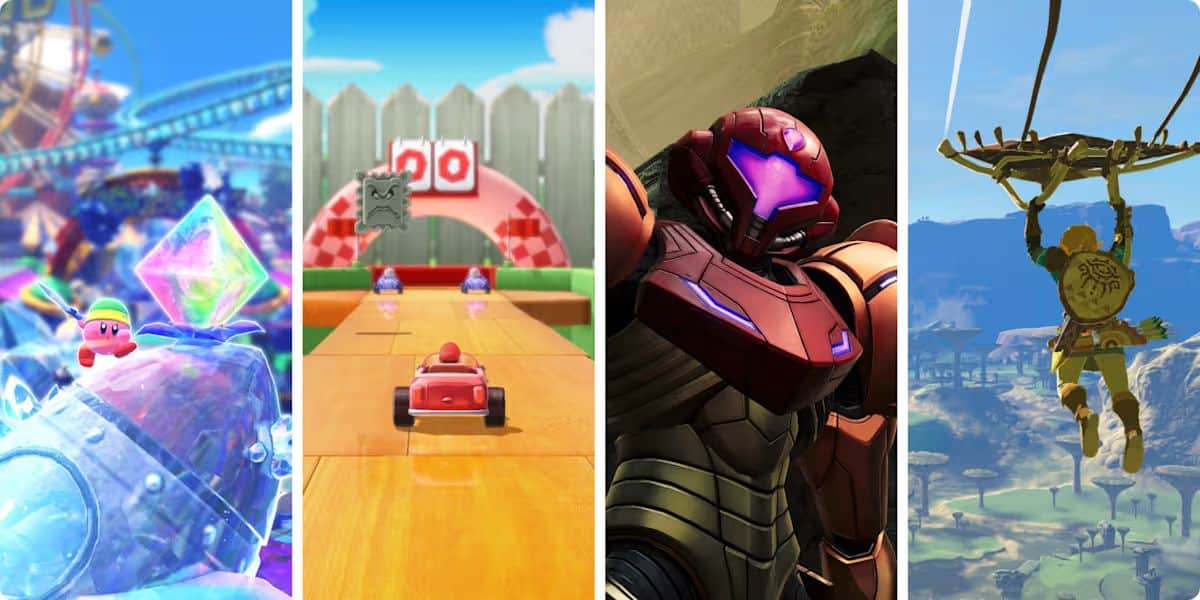 A collage of four game cube video game scenes