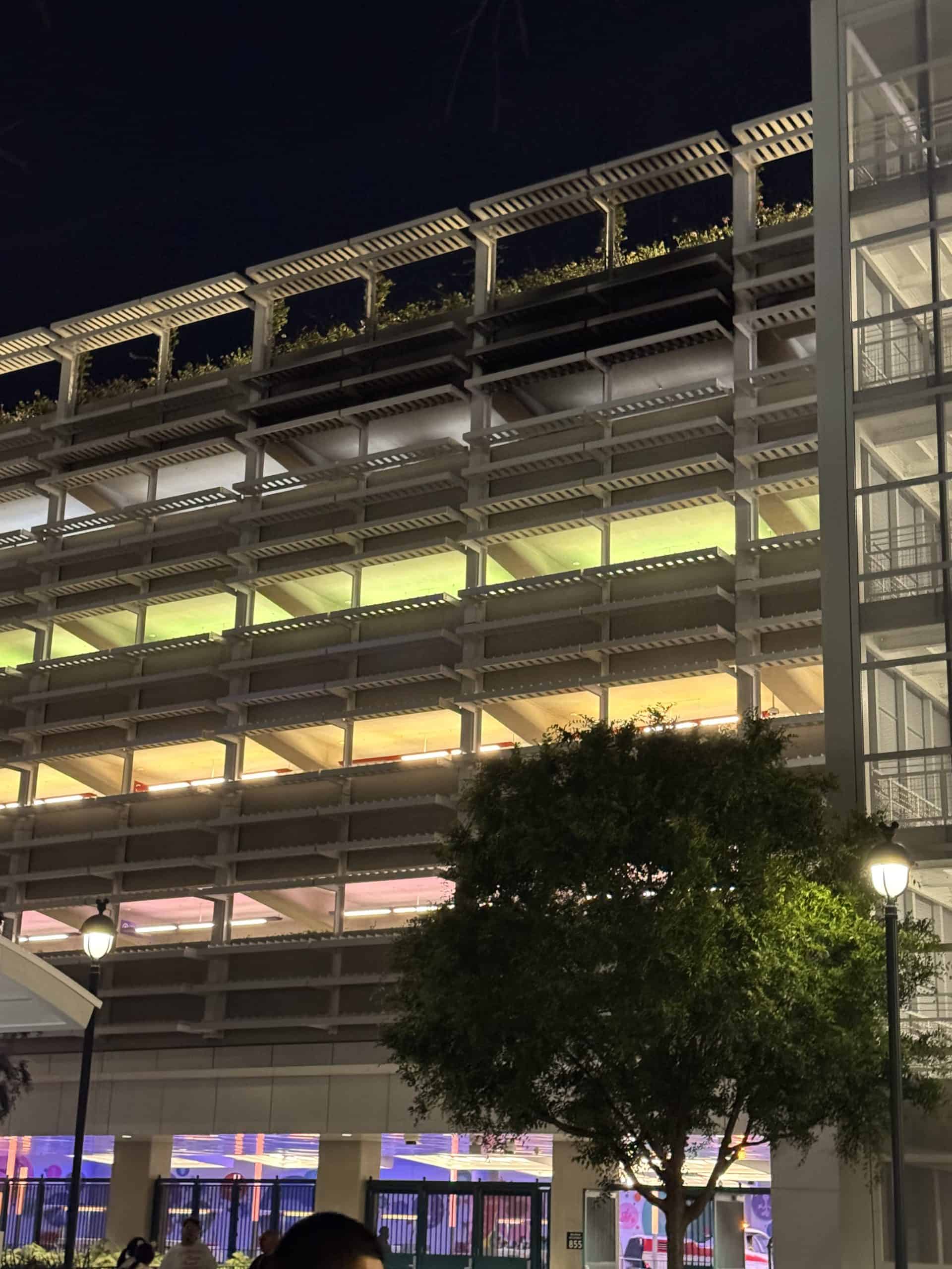 Smoke damage at the Pixar Pals parking structure at Disneyland Resort