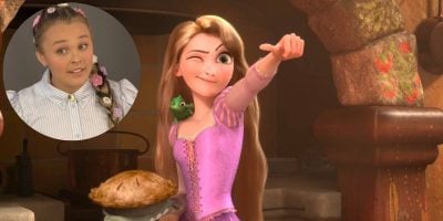 Rapunzel in Tangled with an insert of JoJo Siwa
