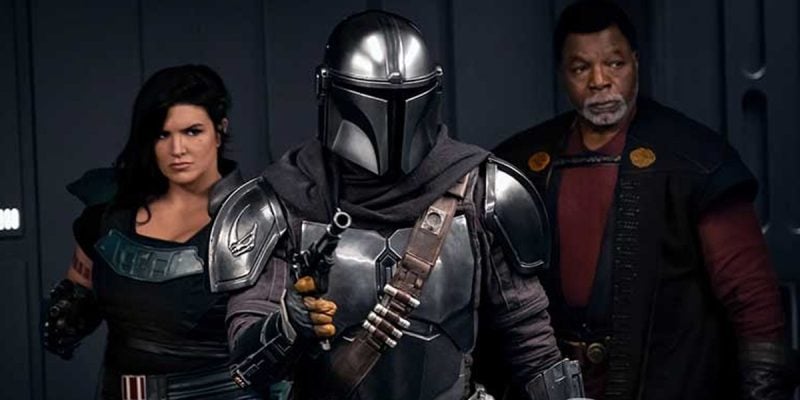 L-R: Cara Dune (Gina Carano), Din Djarin (Pedro Pascal), and Greef Karga (Carl Weathers) in 'The Mandalorian'