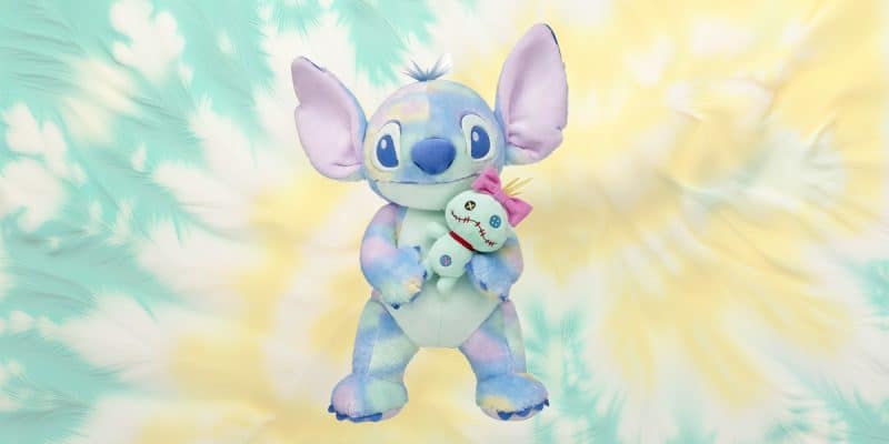 A colorful, pastel-hued stitch plush with scrump, perfect for Easter.