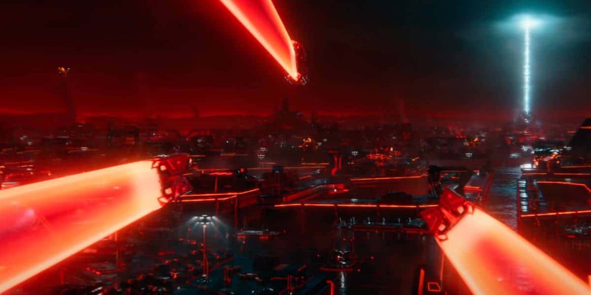 A portal opens from the real world to the world of Tron