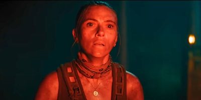 Scarlett Johansson in red light in 'Jurassic World Rebirth'